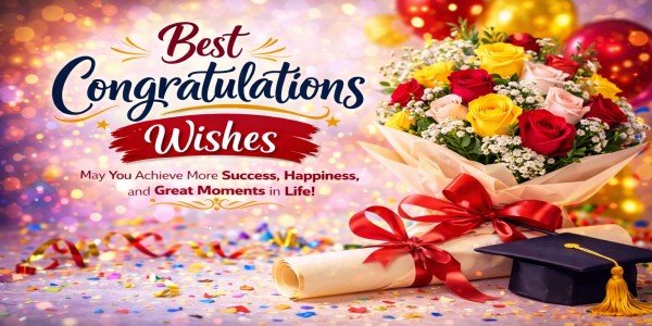 Best congratulations wishes celebration with balloons and confetti
