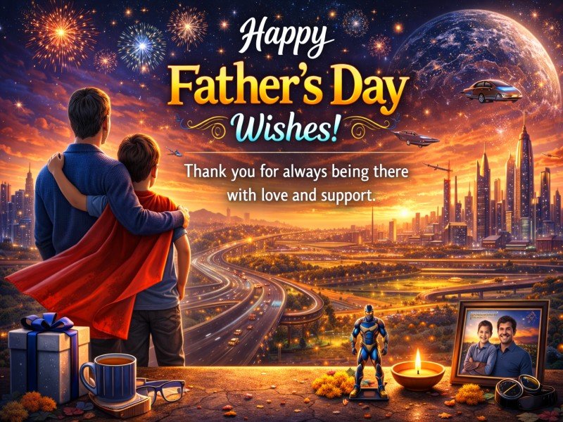 Happy Father’s Day wishes image with father and son celebrating love and support