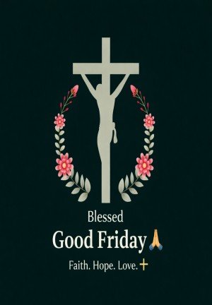 Good Friday blessings message with cross and flowers