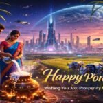 Happy Pongal Wishes harvest festival celebration with traditional pot and sugarcane
