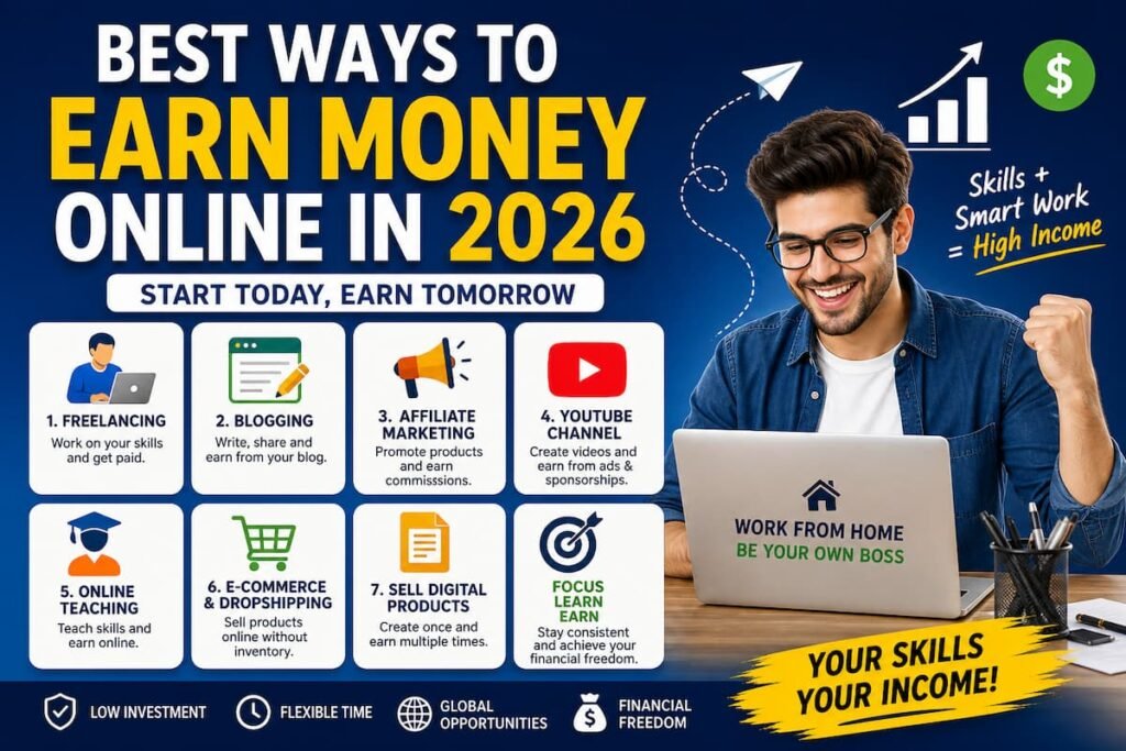 Best ways to earn money online in 2026 for beginners work from home income ideas freelancing blogging affiliate marketing