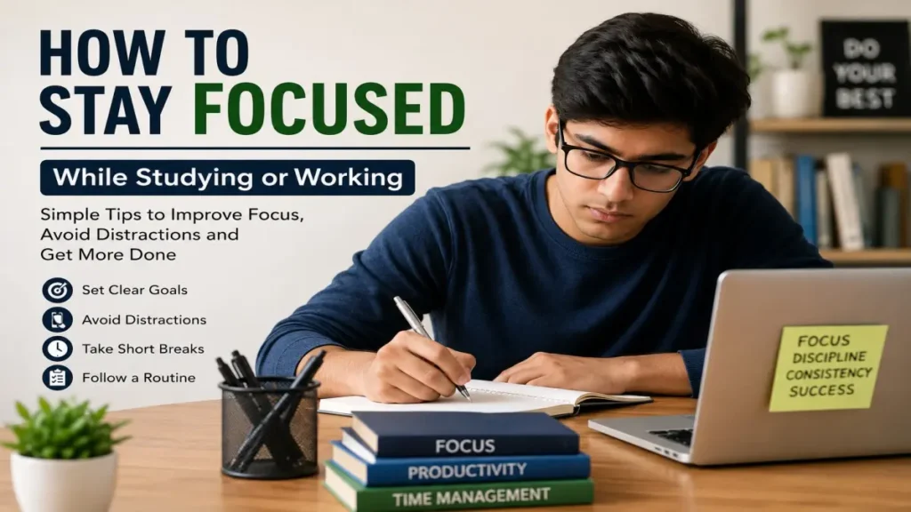How to stay focused while studying and working by reducing distractions and improving concentration