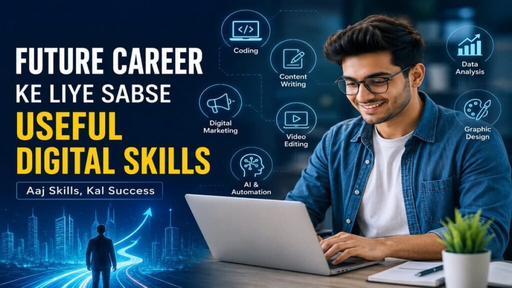 Future career ke liye useful digital skills seekhta hua student laptop par kaam karte hue