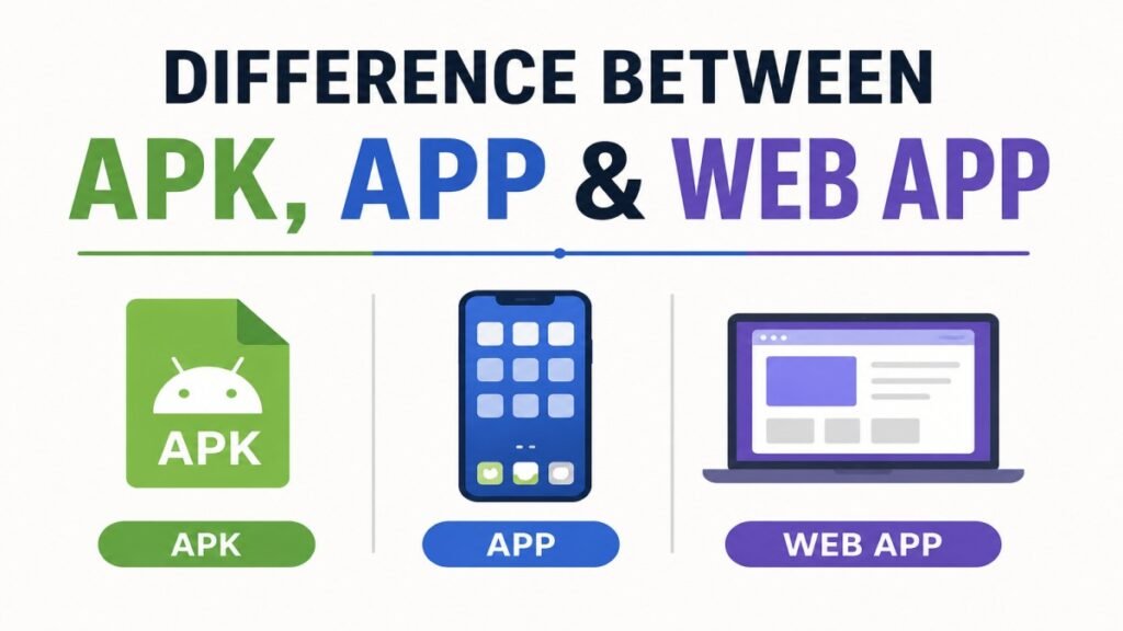 Difference Between APK, App & Web App explained with simple examples
